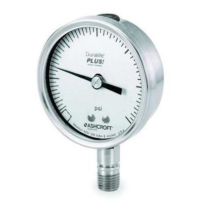 ASHCROFT 251009SW02LXLL60 Pressure Gauge, 0 to 60 psi, 1/4 in MNPT, Stainless