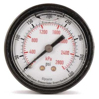 ZORO SELECT 4FMC4 Pressure Gauge, 0 to 30 psi, 1/4 in MNPT, Plastic, Black