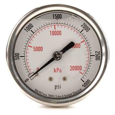 ZORO SELECT 4CFU5 Pressure Gauge, 0 to 3000 psi, 1/4 in MNPT, Stainless Steel,