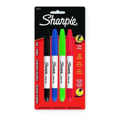 SHARPIE 32174PP Black, Blue, Green, Red Twin Tip Permanent Marker Set, Fine
