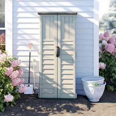 Suncast Outdoor Vanilla 2 ft 8-1/4". W x 2 ft 1-1/2". D Plastic Vertical Tool Shed in Gray, Size 72.75 H x 32.25 W x 25.5 D in | Wayfair BMS1250