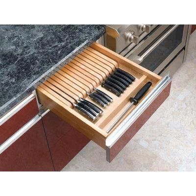 Rev-A-Shelf Trimmable 19 Slot Kitchen Knife Block Drawer Organizer Insert Wood in Brown, Size 2.375 H x 18.5 W x 22.0 D in | Wayfair 4WKB-1