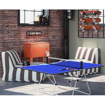 Butterfly Family Mini Foldable Indoor Table Tennis Table Wood/Steel Legs in Blue, Size 24.0 H x 54.0 W x 35.0 D in | Wayfair TFAMBL