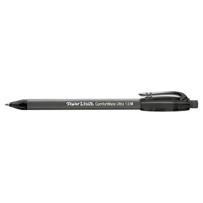 Paper Mate 6330187 ComfortMate Ultra RT Black Ink with Black Barrel 1mm Retractable Ballpoint Pen - 12/Pack