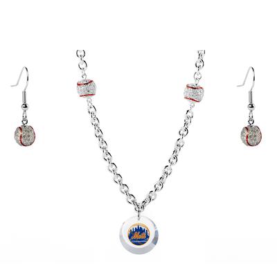 New York Mets Crystals from Swarovski Baseball Necklace & Earrings