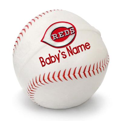 White Cincinnati Reds Personalized Plush Baby Baseball