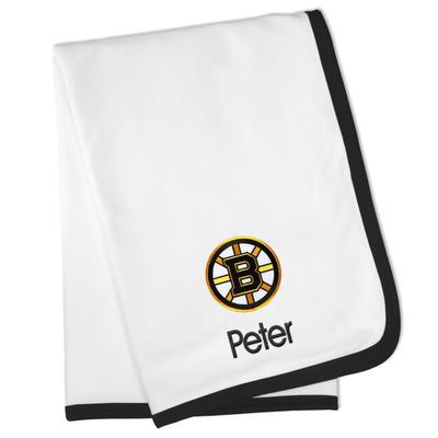 White Boston Bruins Personalized Baby Blanket