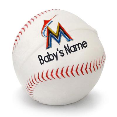 White Miami Marlins Personalized Plush Baby Baseball