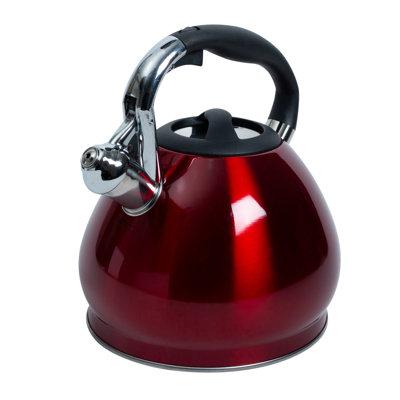 Kitchen Details 3.6 qt. Stainless Steel Whistling Stovetop Kettle Stainless Steel in Red | Wayfair 3550