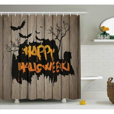 The Holiday Aisle® Halloween Decor Quote Bats Art Single Shower Curtain Polyester | 75 H x 69 W in | Wayfair THLA2040 39394041
