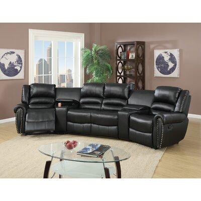 Darby Home Co 138" Wide Faux Leather Theater Sectional w/ Cup Holder Faux Leather in Black | 40 H x 138 W x 38 D in | Wayfair