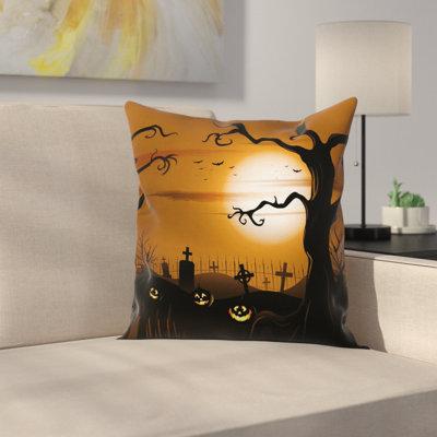 East Urban Home Halloween Decor Scary Cemetery Square Pillow Cover Polyester | 24 H x 24 W x 2 D in | Wayfair ETHE1961 44280859