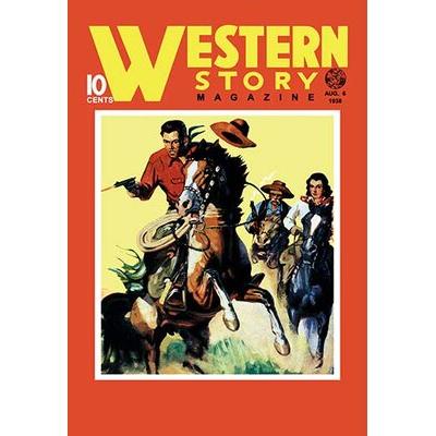 Buyenlarge Western Story Magazine: on the Move Vintage Advertisement in Brown/Red/Yellow, Size 36.0 H x 24.0 W x 1.5 D in | Wayfair