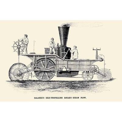 Buyenlarge 'Saladee's Self-Propelling Rotary Steam Plow' Graphic Art in Gray | 66 H x 44 W x 1.5 D in | Wayfair 0-587-22490-8C4466