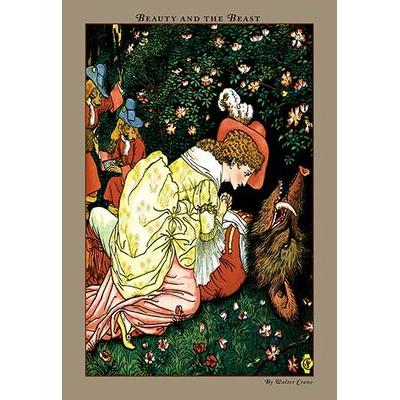 Buyenlarge Beauty & The Beast - In the Woods by Walter Crane Framed Painting Print in Green Orange Yellow | 42 H x 28 W x 1.5 D in | Wayfair