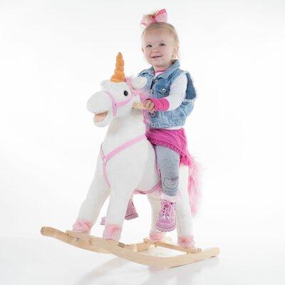 Happy Trails Unicorn Plush Rocking Horse, Wood in Pink/White, Size 30.0 H x 11.0 W in | Wayfair M400015