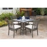 Panama Jack Outdoor 5 Piece Dining Set w/ Sunbrella Cushions Glass/Wicker/Rattan, Synthetic in Brown, Size 29.0 H x 35.0 W x 35.0 D in | Wayfair