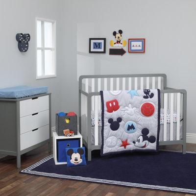 Disney Amazing Mickey Mouse 3 Piece Crib Bedding Set Polyester in Blue/Gray/Red | 33 W in | Wayfair 4371076