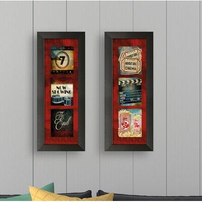Ebern Designs 'Contemporary Admit One Movie Tryptic & Now Showing Movie Tryptic' 2 Piece Graphic Art Print Set Canvas in Black Red Yellow | Wayfair