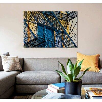 East Urban Home Congress Plaza Hotel Fire Escape by Raymond Kunst - Wrapped Canvas Gallery Wall Print Canvas, in Black/Blue/Indigo | Wayfair
