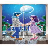 East Urban Home Anime Illustration of Romantic Couple Holding Hands under Moonlight Love in Manga Themed Print Graphic Print | 84 H in | Wayfair