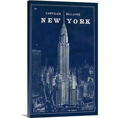 17 Stories 'Blueprint Map Chrysler Building' by Sue Schlabach Graphic Art Print Metal in Blue/White | 60 H x 1.5 D in | Wayfair