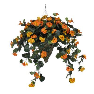 Charlton Home® Faux Nasturtium Floral Arrangement in Cone Planter, Metal in Orange | 30 H x 24 W x 24 D in | Wayfair