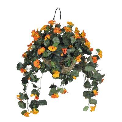 Charlton Home® Faux Nasturtium Floral Arrangement in Handle Planter, Metal in Orange | 30 H x 24 W x 24 D in | Wayfair