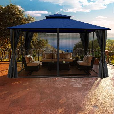 Paragon-Outdoor Barcelona 10 Ft. W x 12 Ft. D Aluminum Patio Gazebo w/ Mosquito Netting & Privacy Curtains /Soft-top in Gray | Wayfair GZ584ENK2