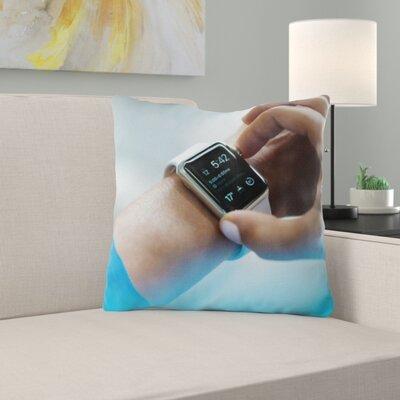 East Urban Home Smartwatch Square Pillow Cover & Insert Polyester/Polyfill/Microsuede in Blue/Gray, Size 18.0 H x 18.0 W x 3.0 D in | Wayfair