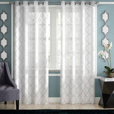 House of Hampton® Danguolė Fretwork Burnout Sheer Curtain Panel Polyester/Rayon in White | 63 H in | Wayfair WRLO7318 40768609