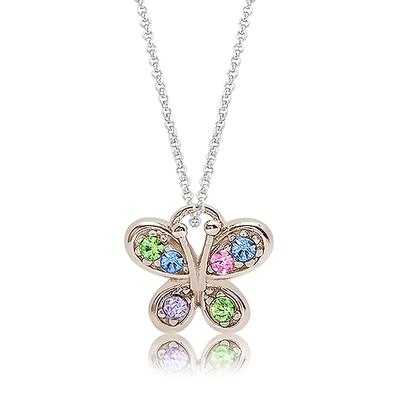 Chanteur Designs Girls' Necklaces Multi - Green Crystal & Silvertone Butterfly Pendant Necklace