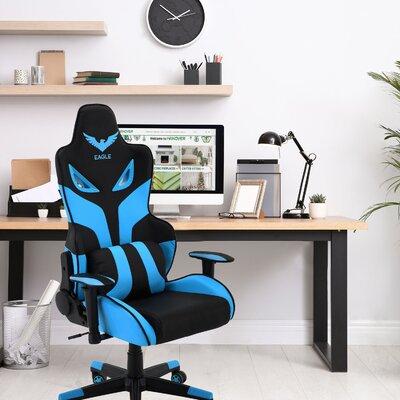 Ebern Designs Ergonomic Gaming Chair w/ Adjustable Gas Lift Seating & Lumbar Support Microfiber in Black/Blue | Wayfair