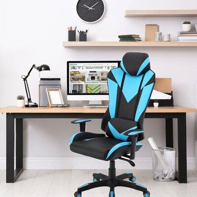 Ebern Designs Ergonomic Gaming Chair w/ Adjustable Gas Lift Seating & Lumbar Support Microfiber in Black/Blue | 54.3 H x 29.1 W x 25.6 D in | Wayfair