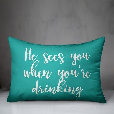 The Holiday Aisle® Gladney He Sees You When Youre Drinking Lumbar Pillow Polyester/Polyfill blend in Green/Blue | Wayfair