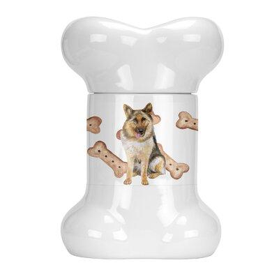 Tucker Murphy Pet™ German Shepherd Bone Shaped Pet Treat Jar Ceramic | 9 H x 6 W x 5 D in | Wayfair 545BE597C6A74A2FA6AE02857D8227DF