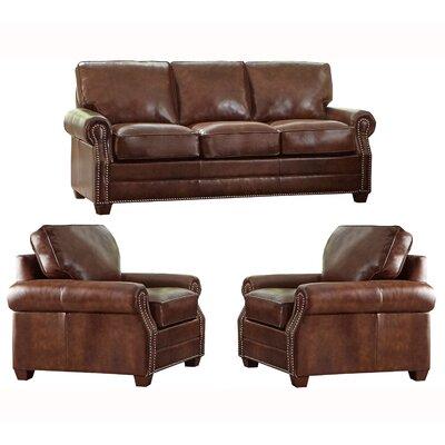 17 Stories Lyndsey 3 Piece Leather Living Room Set Genuine Leather in Gray, Size 37.0 H x 81.0 W x 37.0 D in | Wayfair