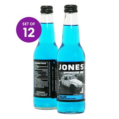 Jones Soda Soft Drinks - Blue Bubblegum Cane Sugar Soda - Set of 12