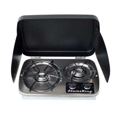 Flame King LP Propane Gas Drop-In 2-Burner RV Cooktop Stove includes Cover in Gray | 4.5 H x 18.5 W x 13 D in | Wayfair YSNHT600