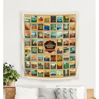 East Urban Home Anderson Design Group Sixty National Parks Multi Tapestry in Brown/White | 104 H x 88 W in | Wayfair