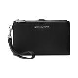 Michael Kors Adele Double-Zip Pebble Leather Phone Wristlet - Black/Silver