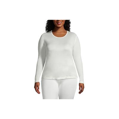 Women's Plus Size Silk Interlock Thermal Long Underwear Base Layer Crewneck Shirt - Lands' End - Ivory - 2X