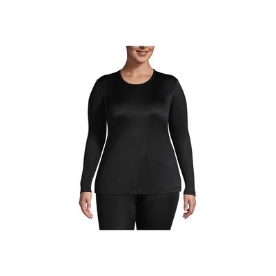Women's Plus Size Silk Interlock Thermal Long Underwear Base Layer Crewneck Shirt - Lands' End - Black - 3X
