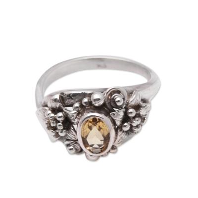 Lotus Delight,'Lotus Flower Citrine Cocktail Ring from Bali'