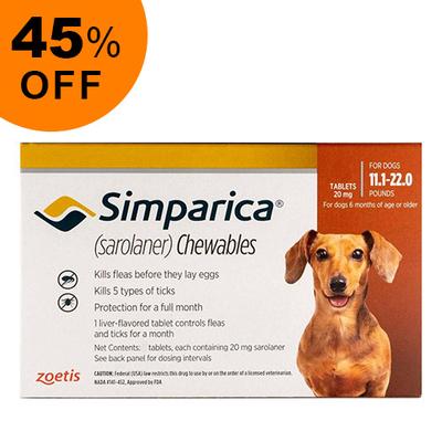 Simparica For Dogs 11.1-22 Lbs (Brown) 6 Pack