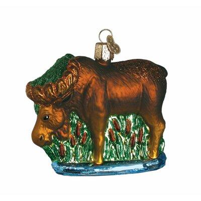 Old World Christmas Munching Moose Hanging Figurine Ornament Glass in Gray/Yellow | 3.25 H x 3.5 W x 1.75 D in | Wayfair 12135