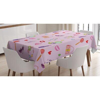 East Urban Home Ambesonne Princess Tablecloth, Girls Illustration w/ Fashion Accessories & Makeup Lollipop Flower Print | 60 D in | Wayfair