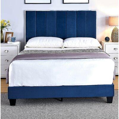 Mercer41 Arterburn Tufted Low Profile Panel Standard Bed Wood & /Upholstered/Velvet in Blue | 55.75 H x 56.6 W x 78.25 D in | Wayfair
