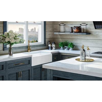 FOSSIL BLU 33" SOLID Fireclay Farmhouse Sink, 50/50 Double Bowl, Flat Apron Fireclay, Stainless Steel in White, Size 10.0 H x 19.75 D in | Wayfair