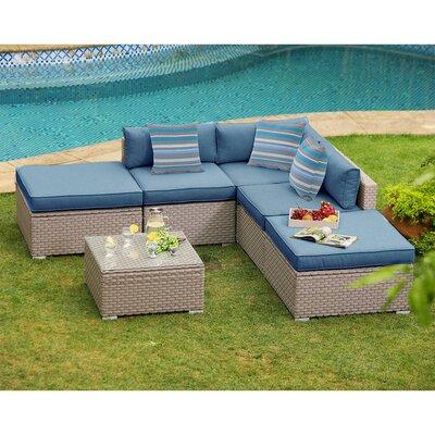 Rosecliff Heights Colm Outdoor Furniture 6 Piece Rattan Sectional Seating Group w  Cushions Synthetic Wicker All - Weather Wicker Wicker Rattan